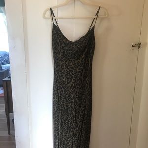 Zara Leopard Print Cowl Neck Midi Slip Dress